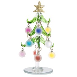 Figura Decorativa Árbol de Navidad Diseño Vidrio 15 cm con Esferas Encapsuladas Running Decora