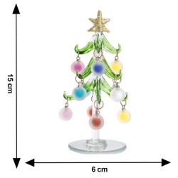 Figura Decorativa Árbol de Navidad Diseño Vidrio 15 cm con Esferas Encapsuladas Running Decora