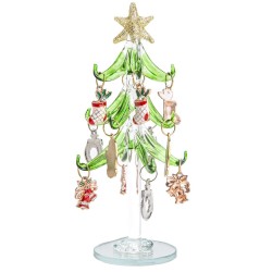 Figura Decorativa Árbol de Navidad Diseño Vidrio 15 cm con Adornos Metálicos Running Decora