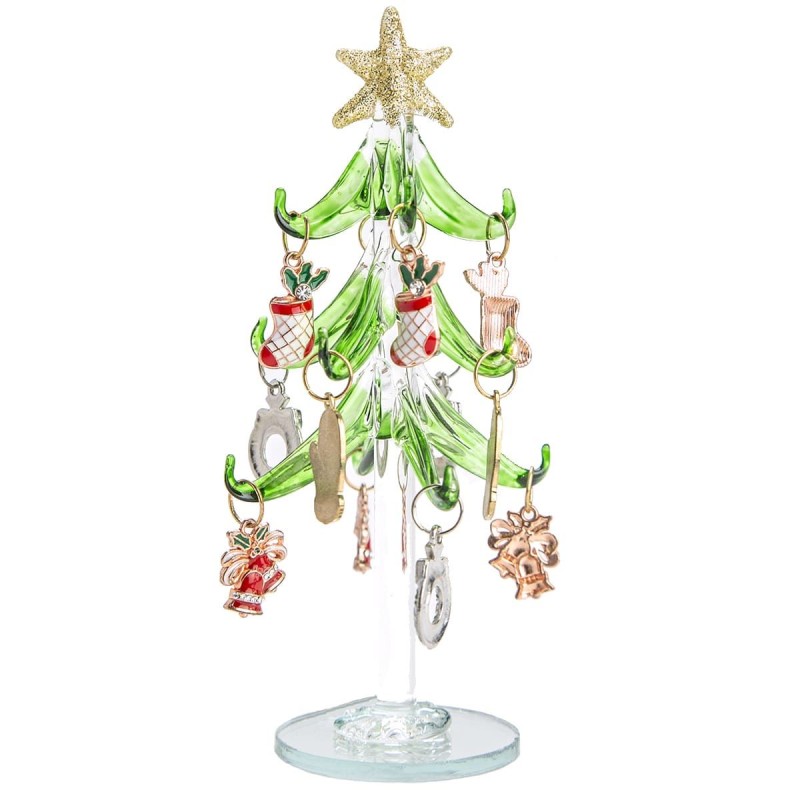 Figura Decorativa Árbol de Navidad Diseño Vidrio 15 cm con Adornos Metálicos Running Decora