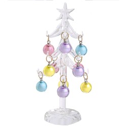 Figura Decorativa Árbol de Navidad Diseño Vidrio 15 cm con Esferas Color Pastel Running Decora
