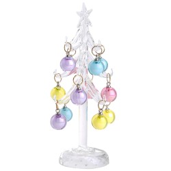 Figura Decorativa Árbol de Navidad Diseño Vidrio 15 cm con Esferas Color Pastel Running Decora