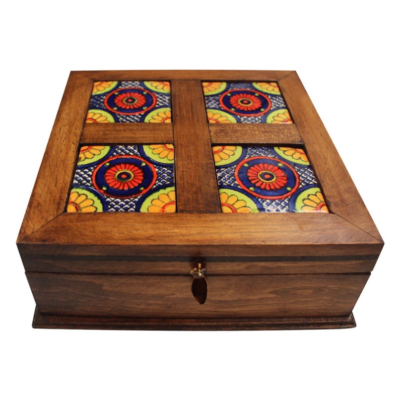 Caja alhajera Viejo Arte 4 azulejos 5 x 5 - Artesanía