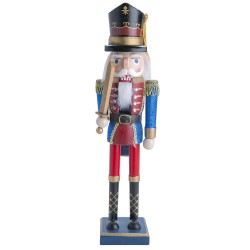 Figura Decorativa Edición Navidad Cascanueces Azul Glitter y Rojo 38 cm con Espada Running Decora