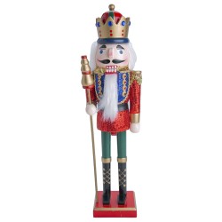 Figura Decorativa Edición Navidad Cascanueces Rojo Glitter 38 cm con Corona y Lanza Running Decora
