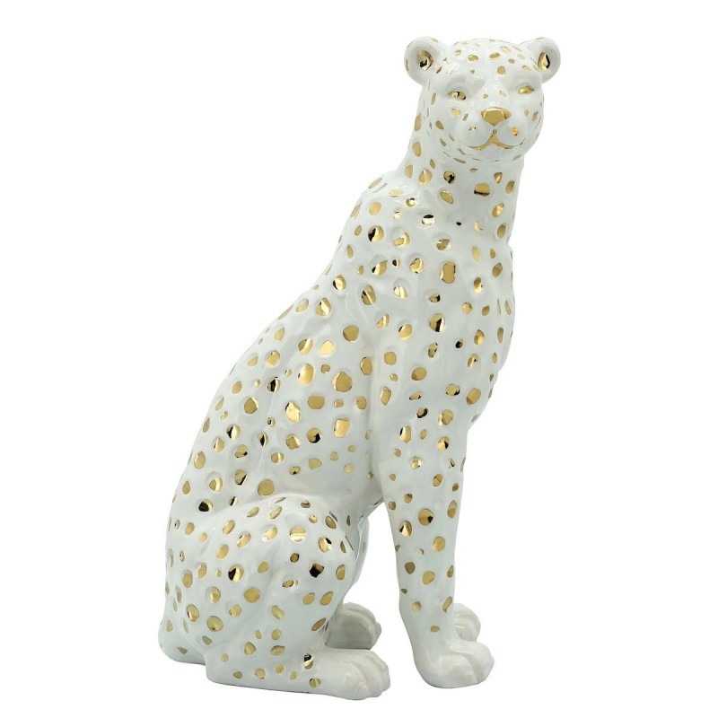 Figura Decorativa Diseño Moderno Leopardo Sentado Blanco con Dorado Sagebrook