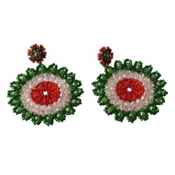 Arracadas Artesanales Tejido Flor Edición Fiestas Patrias Tricolor Chaquira