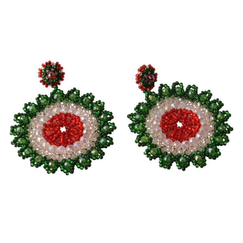 Arracadas Artesanales Tejido Flor Edición Fiestas Patrias Tricolor Chaquira