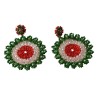 Arracadas Artesanales Tejido Flor Edición Fiestas Patrias Tricolor Chaquira