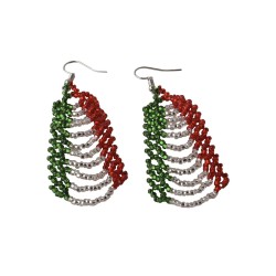 Aretes Artesanales Tejido Cascada Triangular Edición Fiestas Patrias Tricolor Chaquira