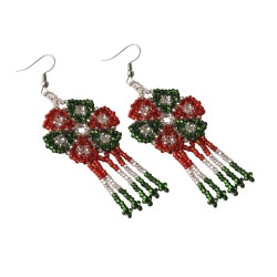 Aretes Artesanales Tejido Flor con Líneas Colgantes Edición Fiestas Patrias Tricolor Chaquira