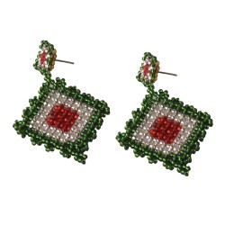 Aretes Artesanales Tejido Rombos Edición Fiestas Patrias Tricolor Chaquira