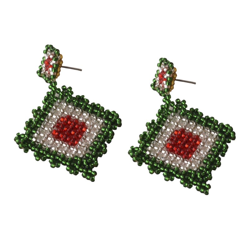 Aretes Artesanales Tejido Rombos Edición Fiestas Patrias Tricolor Chaquira