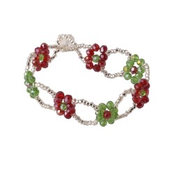 Pulsera Artesanal Cadena Flores Grandes Edición Fiestas Patrias Tricolor Chaquira