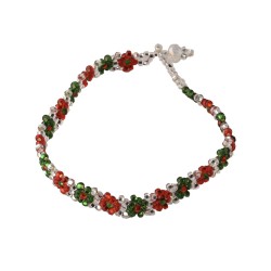 Pulsera Artesanal Flores Pequeñas Edición Fiestas Patrias Tricolor Chaquira