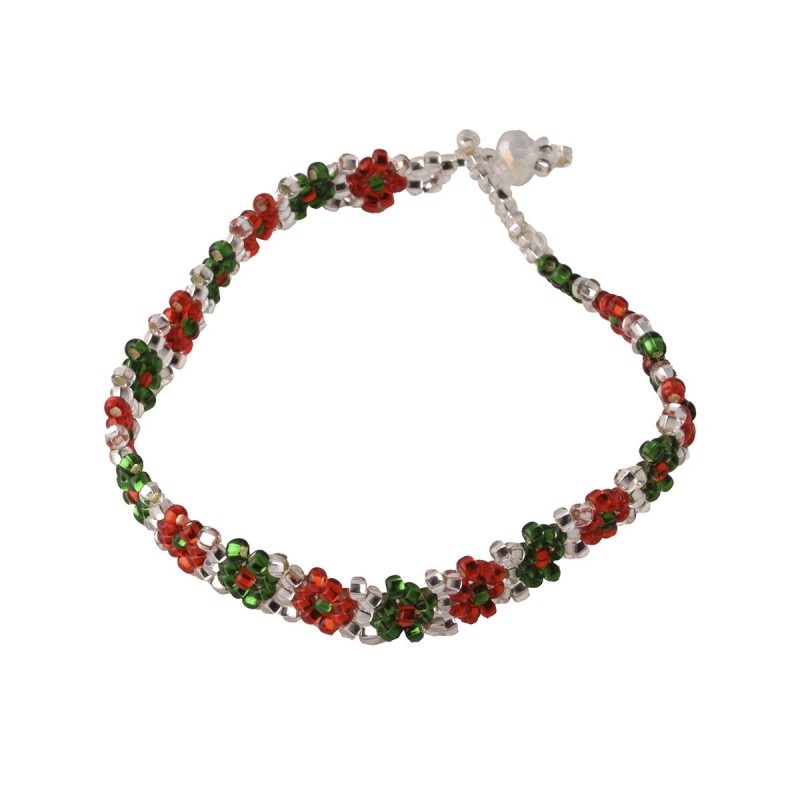Pulsera Artesanal Flores Pequeñas Edición Fiestas Patrias Tricolor Chaquira