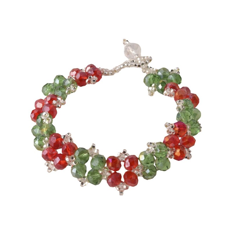 Pulsera Artesanal Trenzado Cuadro Cuencas Pequeñas Edición Fiestas Patrias Tricolor Chaquira