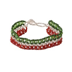 Pulsera Artesanal Tejida Doble Cristal Edición Fiestas Patrias Tricolor Chaquira