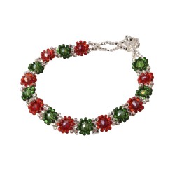 Pulsera Artesanal Trenzada Flor Pequeña con Cuenca Edición Fiestas Patrias Tricolor Chaquira