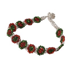 Pulsera Artesanal Trenzada Flores Circulares Edición Fiestas Patrias Tricolor Chaquira