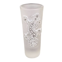 Vaso Tequilero Cristal Diseño Artesanal Grabado Lagartija 2oz