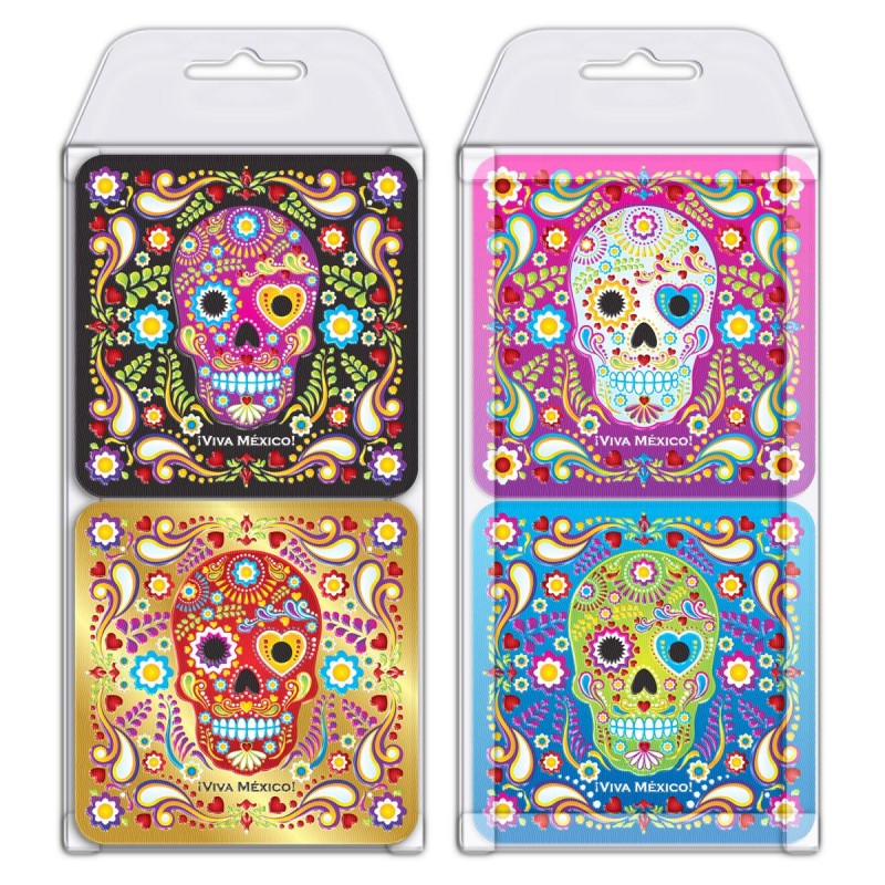 Set Portavasos Blue Line Diseño Tradiciones Mexicanas 4 Piezas