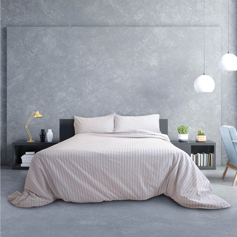 Funda Duvet  King Rayas Blanco 100% Algodón Home Nature