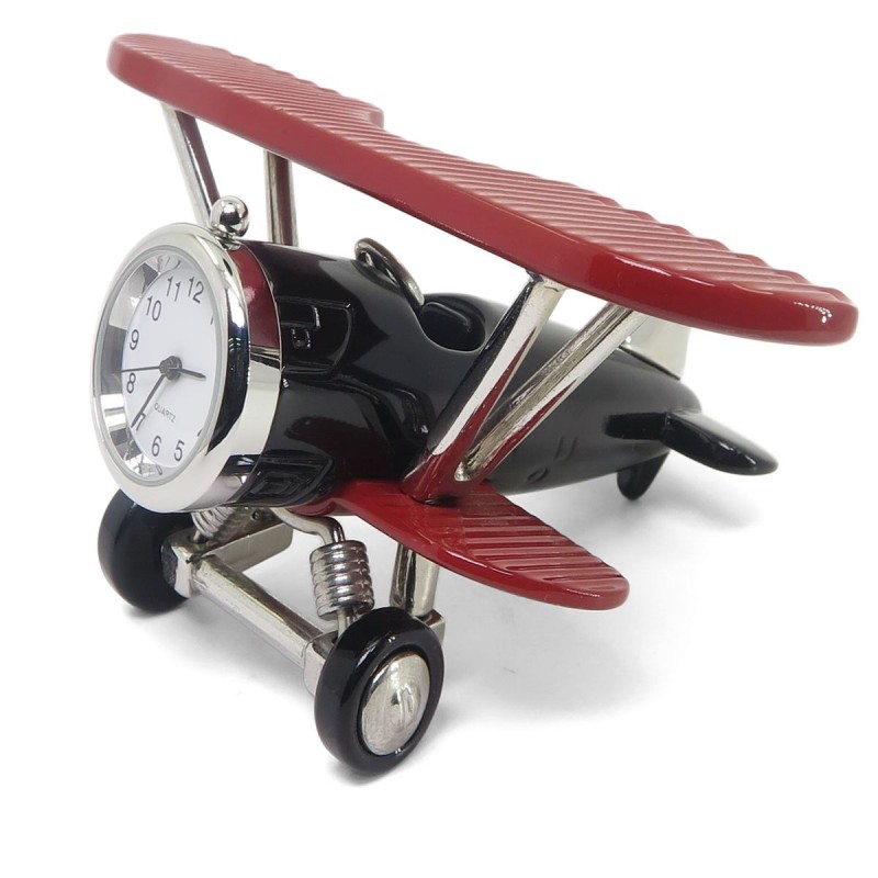 Figura Decorativa Biplano Negro con Alas Rojas